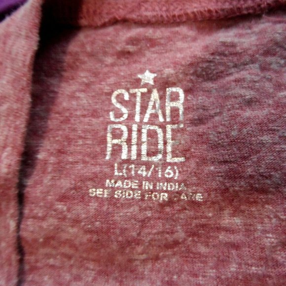 STAR RIDE Heathered Sporty T-shirt Jr. L Pale Red Scoop neck Round hem top LS - Picture 5 of 6